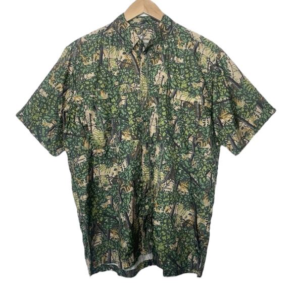 Bushlan Mens Size XL Green Camo Button Up Shirt Short Sleeve Hunting Outdoors - Picture 1 of 10